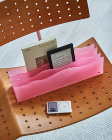 Bright blue wave acrylic magazine organizer for books, tablets, and desk essentials