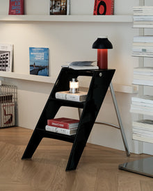 Grey foldable acrylic and metal ladder side table for small spaces