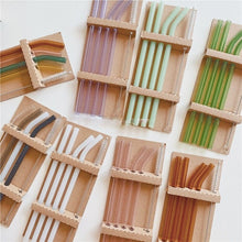 Colorful glass reusable straw set with cleaning brush