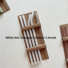 Colorful glass reusable straw set with cleaning brush