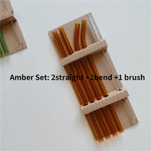 Colorful glass reusable straw set with cleaning brush
