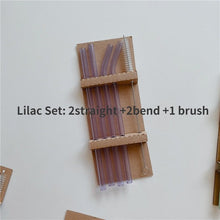 Colorful glass reusable straw set with cleaning brush
