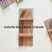 Colorful glass reusable straw set with cleaning brush