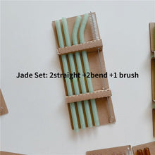 Colorful glass reusable straw set with cleaning brush