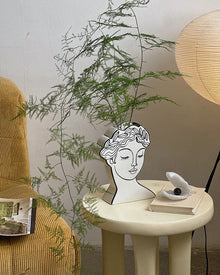 Muse Face Ceramic Vase with line-art portrait design