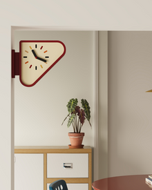Triangle corner wall clock with double-sided geometric design