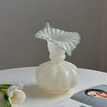 Jade glass flower vase in vintage beige for home decor
