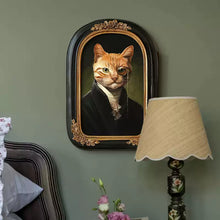 Regal cat portrait canvas wall art with vintage royal styling