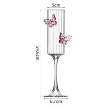 Set of two butterfly wine glasses with one striped glass and one smooth glass