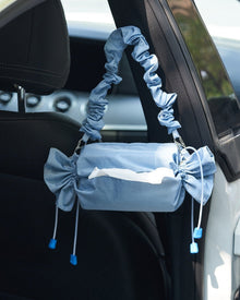 Baby blue candy-shaped nylon tissue holder bag with drawstring design