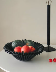Black resin wave fruit tray for serving fruit, snacks, or decorative accents