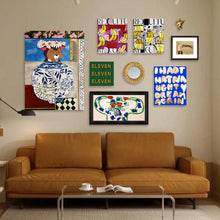 Modern abstract 9-piece wall art set with colourful contemporary designs