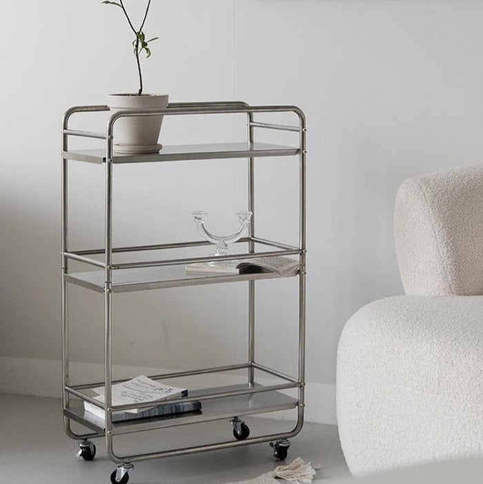 Three-tier stainless steel rolling storage cart with wheels