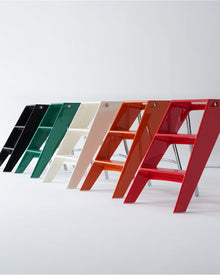 Foldable white ladder shelf with modern acrylic and metal design
