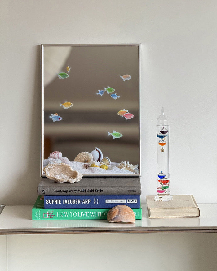 Ocean fish mirror wall art with marine-inspired fish and shell motifs