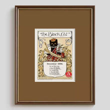 Vintage cat poster wall art featuring a feline in a ruffled collar with a red polka-dot bow
