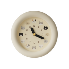 Cute cat wall clock with pendulum and illustrated feline hour markers