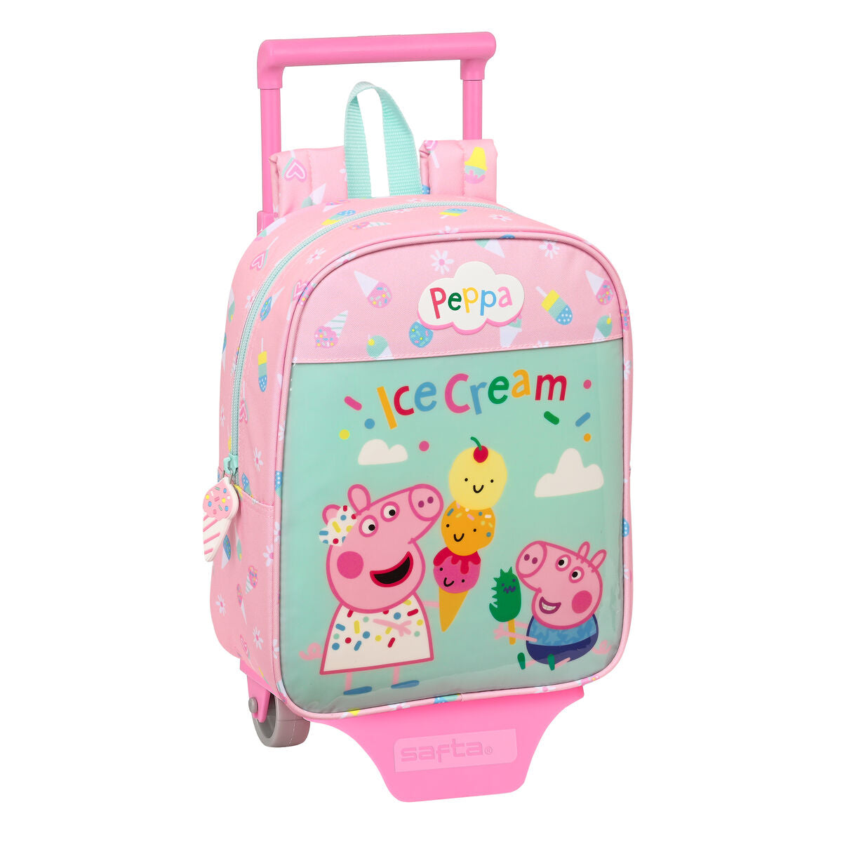 Zöld-rózsaszín Peppa Pig gurulós iskolatáska