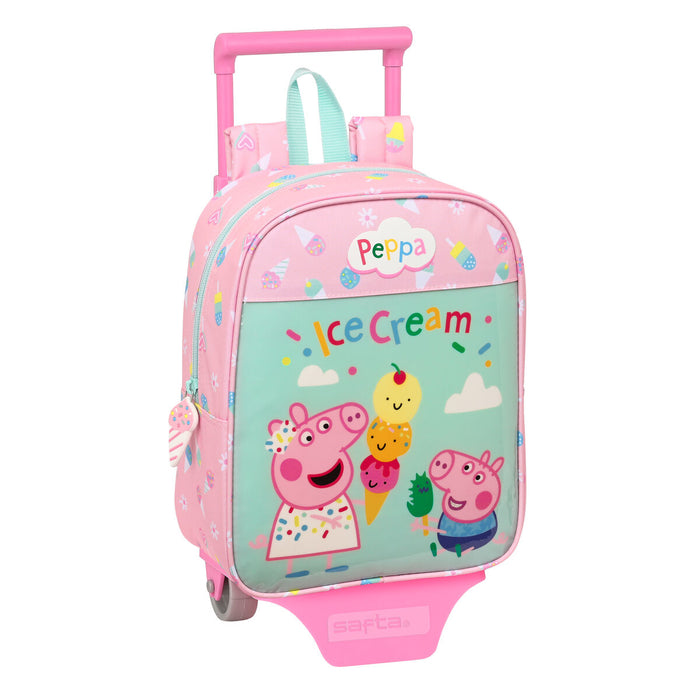 Zöld-rózsaszín Peppa Pig gurulós iskolatáska