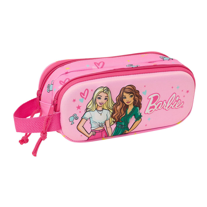 Rózsaszín-fukszia Barbie dupla tolltartó 3D mintával