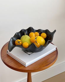 White ripple leaf ceramic tray with sculptural wavy shape