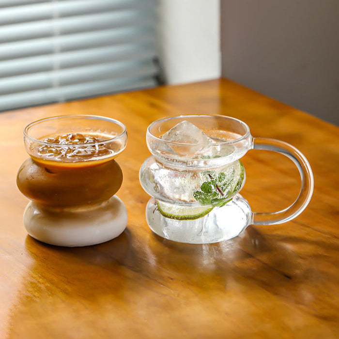 Round glass coffee cup with handle for coffee or tea