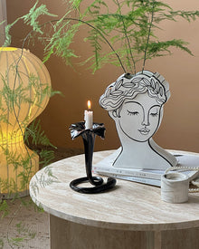 Muse Face Ceramic Vase with line-art portrait design