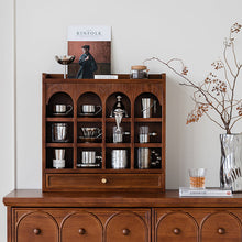 Japanese-style brown wooden mug rack for organising mugs, cups, and small bowls
