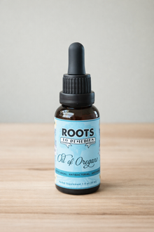 Organic oil of oregano drops in a 1 oz bottle
