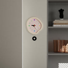 Cream gingham wall clock with wavy frame and colourful dot hour markers