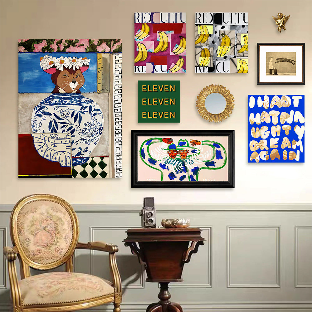Modern abstract 9-piece wall art set with colourful contemporary designs