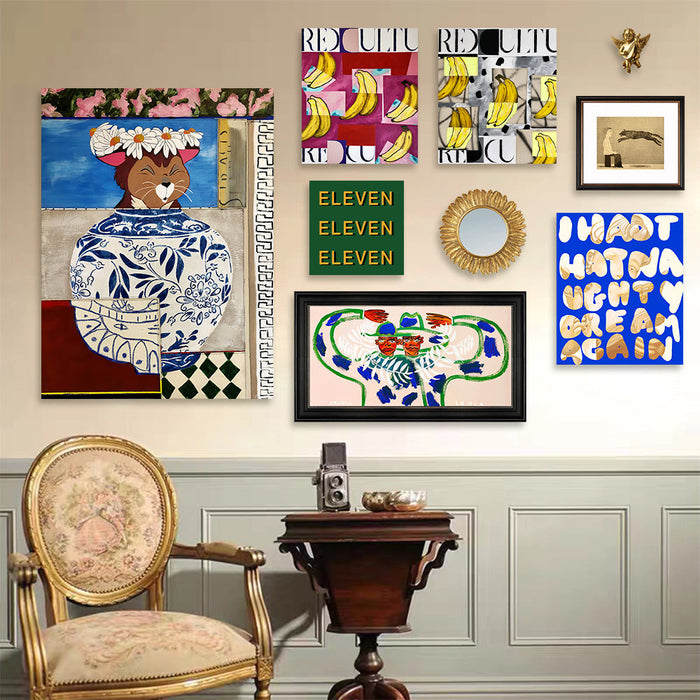 Modern abstract 9-piece wall art set with colourful contemporary designs
