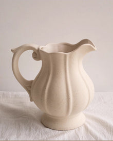 Vintage ceramic teapot vase with curling handle and fluted body