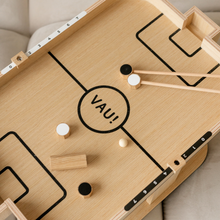 Magnetic wooden soccer board game for two-player tabletop play