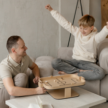 Magnetic wooden soccer board game for two-player tabletop play