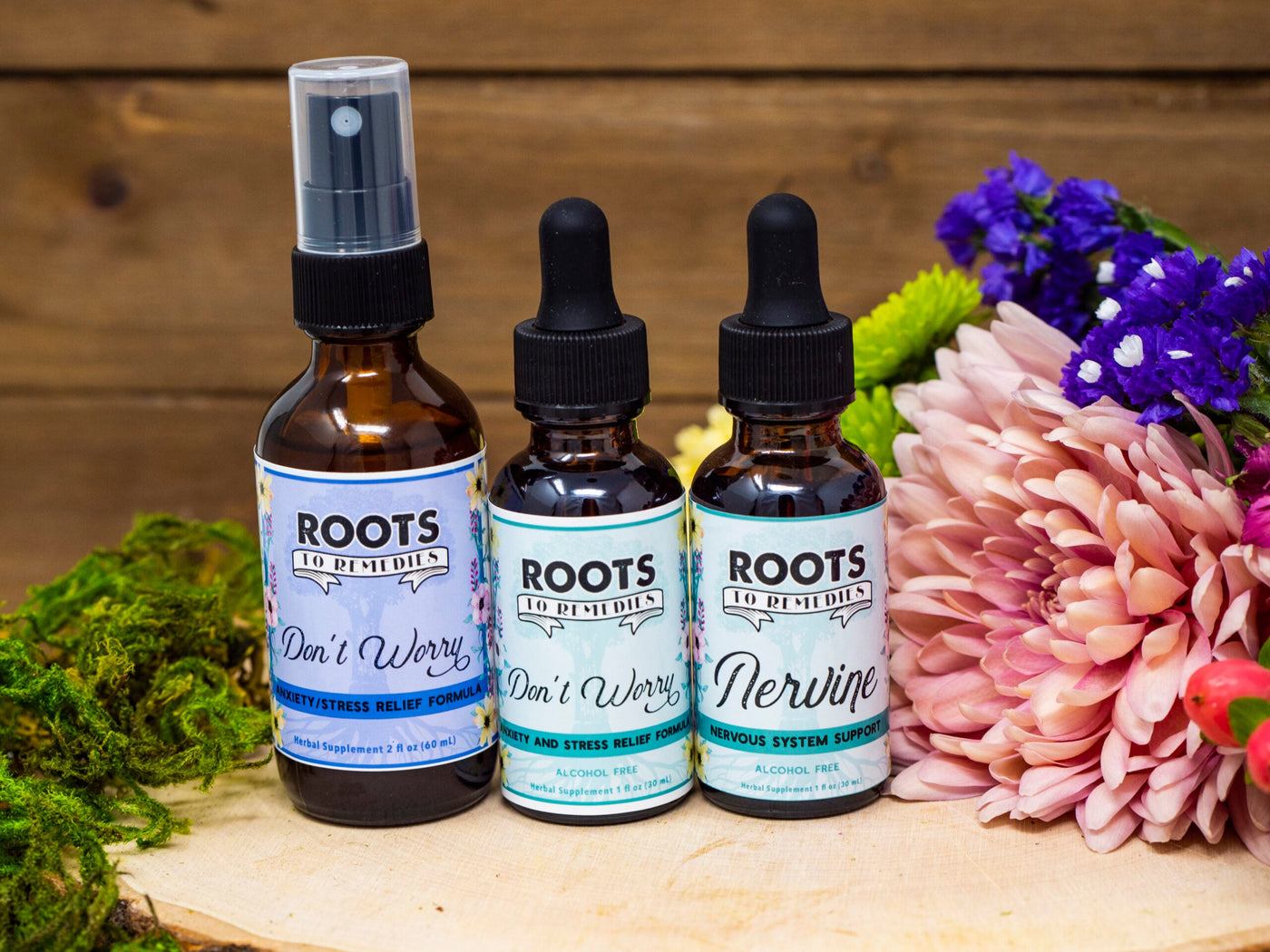 Anxiety and stress relief herbal bundle with liquid extracts and magnesium spray