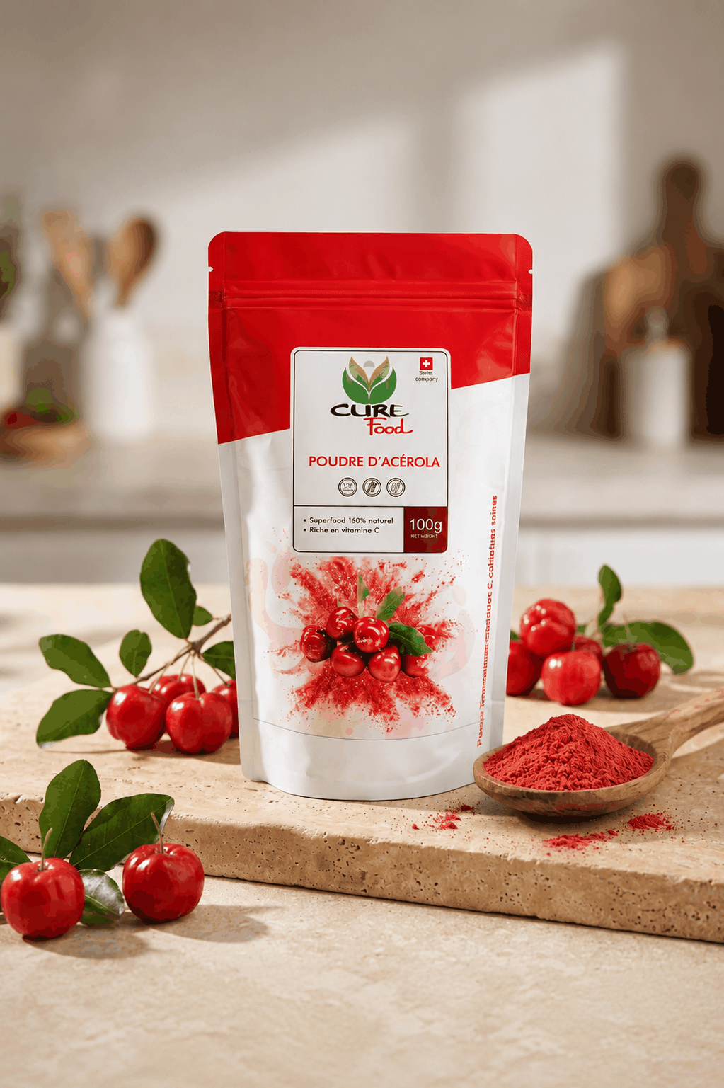 Organic acerola powder for smoothies, juices, and recipes