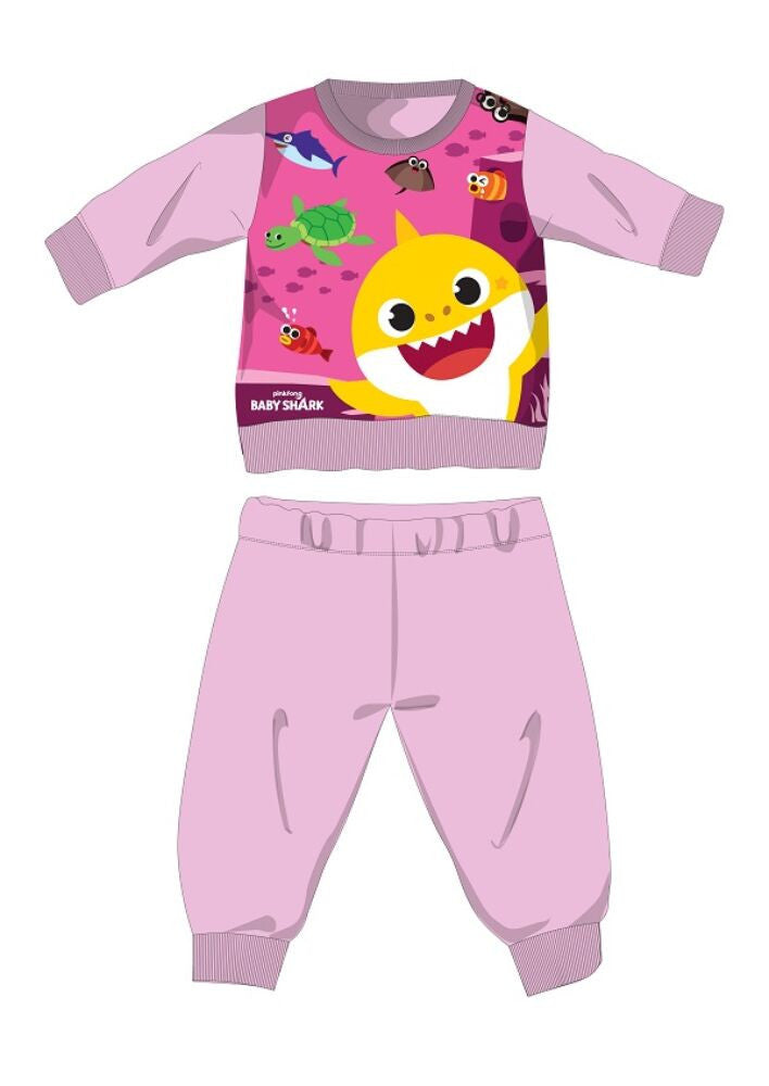 Világosrózsaszín Baby Shark baba pizsama 92-es méretben
