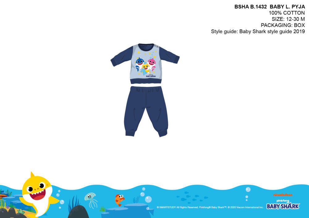 Sötétkék Baby Shark baba pizsama 92-es méretben