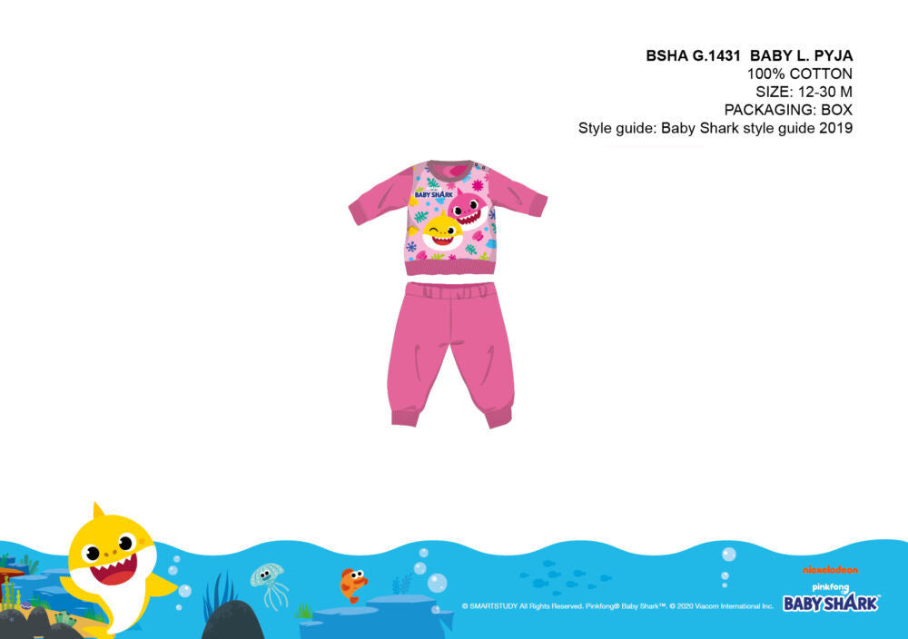 Sötétrózsaszín Baby Shark baba pizsama 86-os méretben
