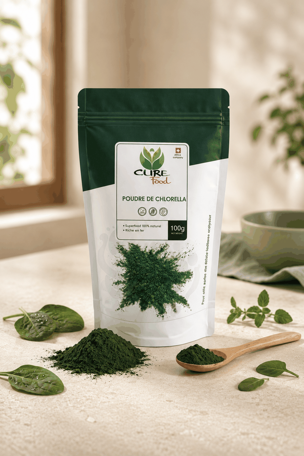 Organic chlorella powder for smoothies, juices and plant-based recipes