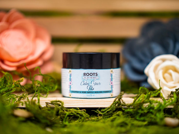 Jar of chapped and sore nipple salve for nursing care