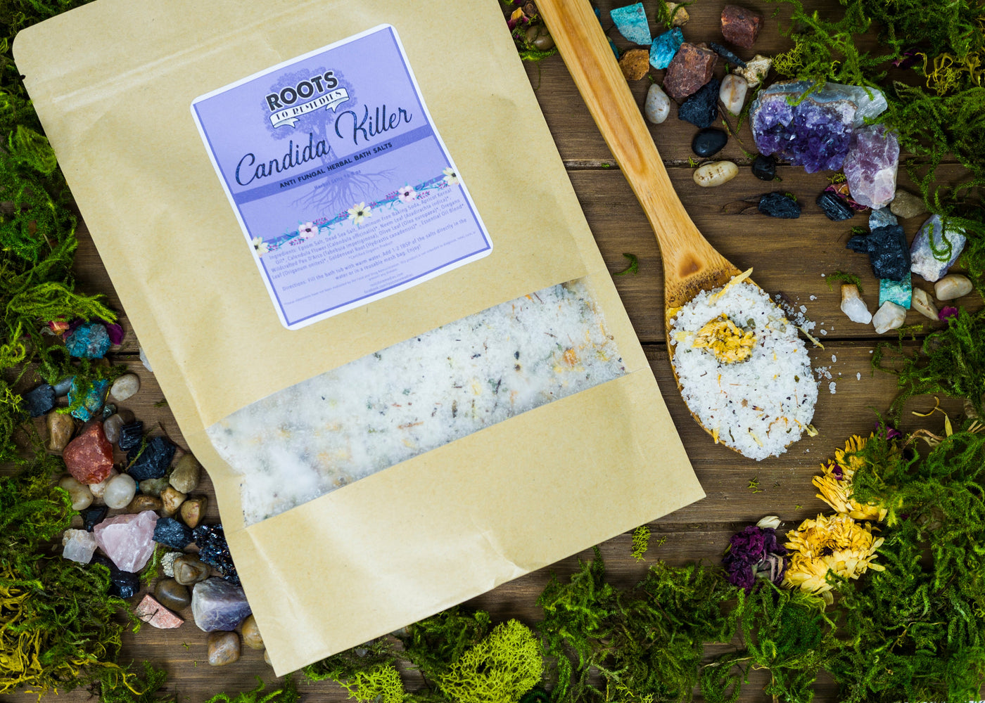 Herbal mineral bath salts with botanical ingredients