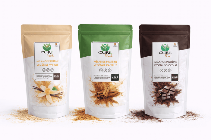 Plant protein variety pack with chocolate, vanilla, and cinnamon flavours