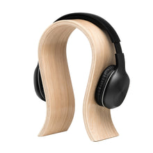 Minimalist oak wooden headphone stand for desk or studio use