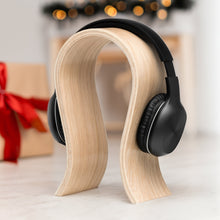 Minimalist oak wooden headphone stand for desk or studio use