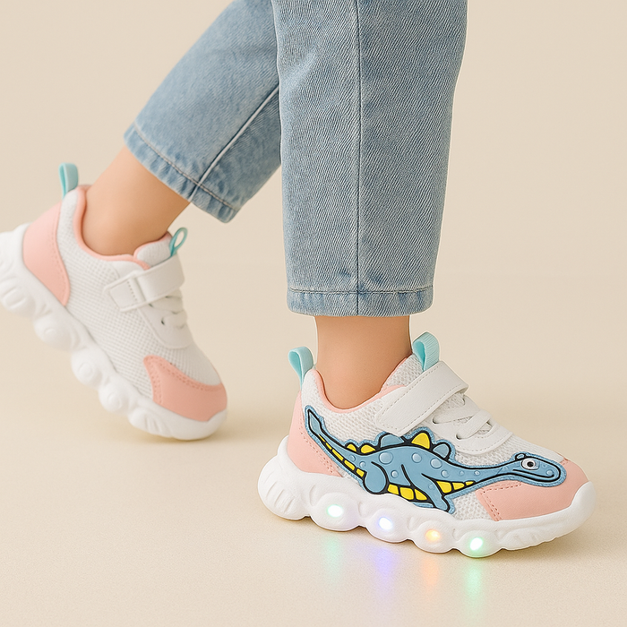 Kék LED-es dinoszauruszos gyerek sneaker