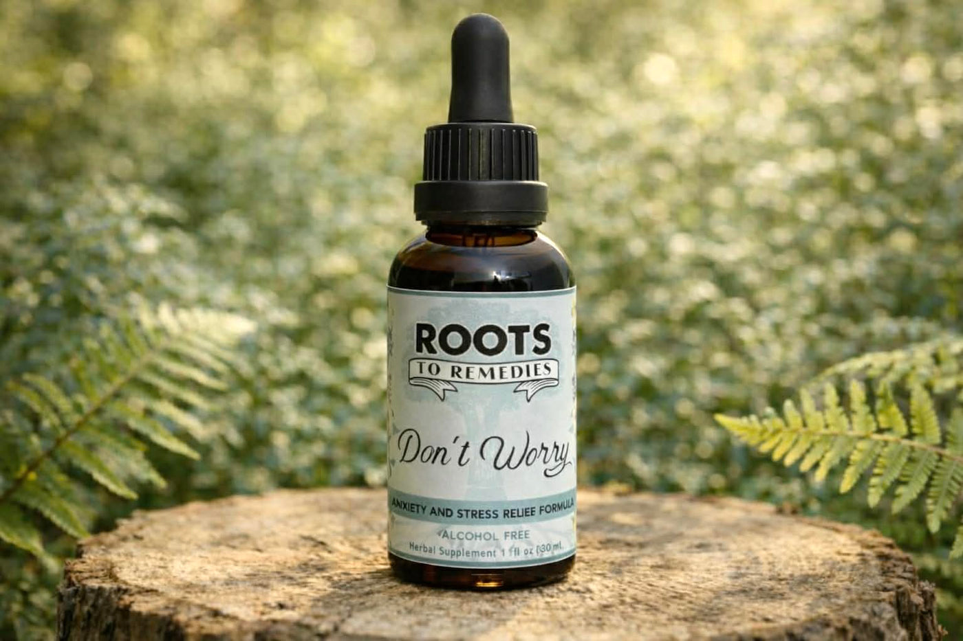 Don’t Worry herbal stress support extract in 1 oz bottle