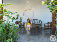 Rama large grey and ecru cotton hammock chair handmade in Nicaragua