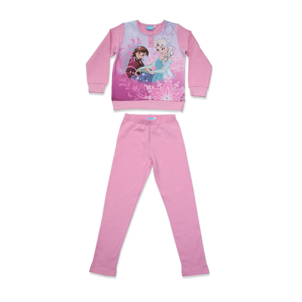 Világosrózsaszín Jégvarázs téli flanel gyerek pizsama 140-es méretben